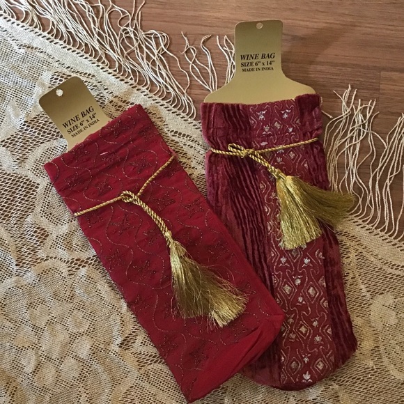 Two wine gift bags.  Velvet & embellished organza. - Picture 1 of 5